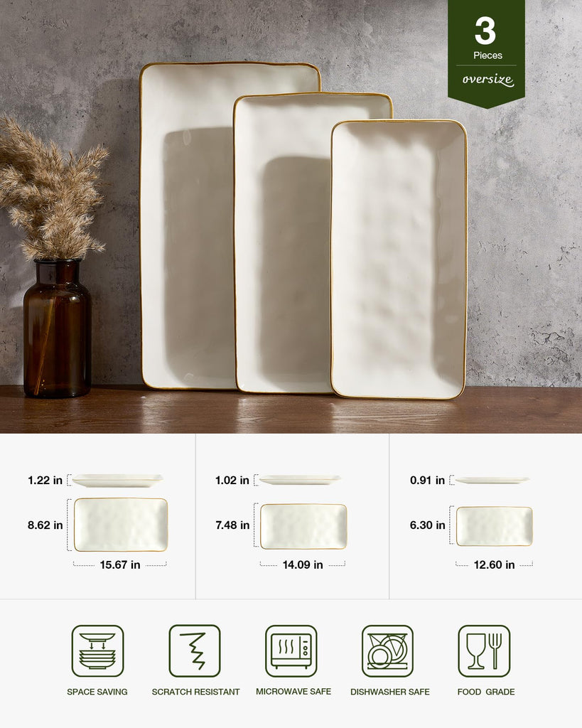 Serving Platters Set of 3 Sizes - Rectangular, Vanilla White