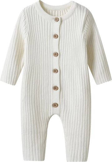 Baby Knit Sweater Romper Coverall Outfits One-Piece Jumpsuit Organic Cotton for Infant Baby Boys, Girls
