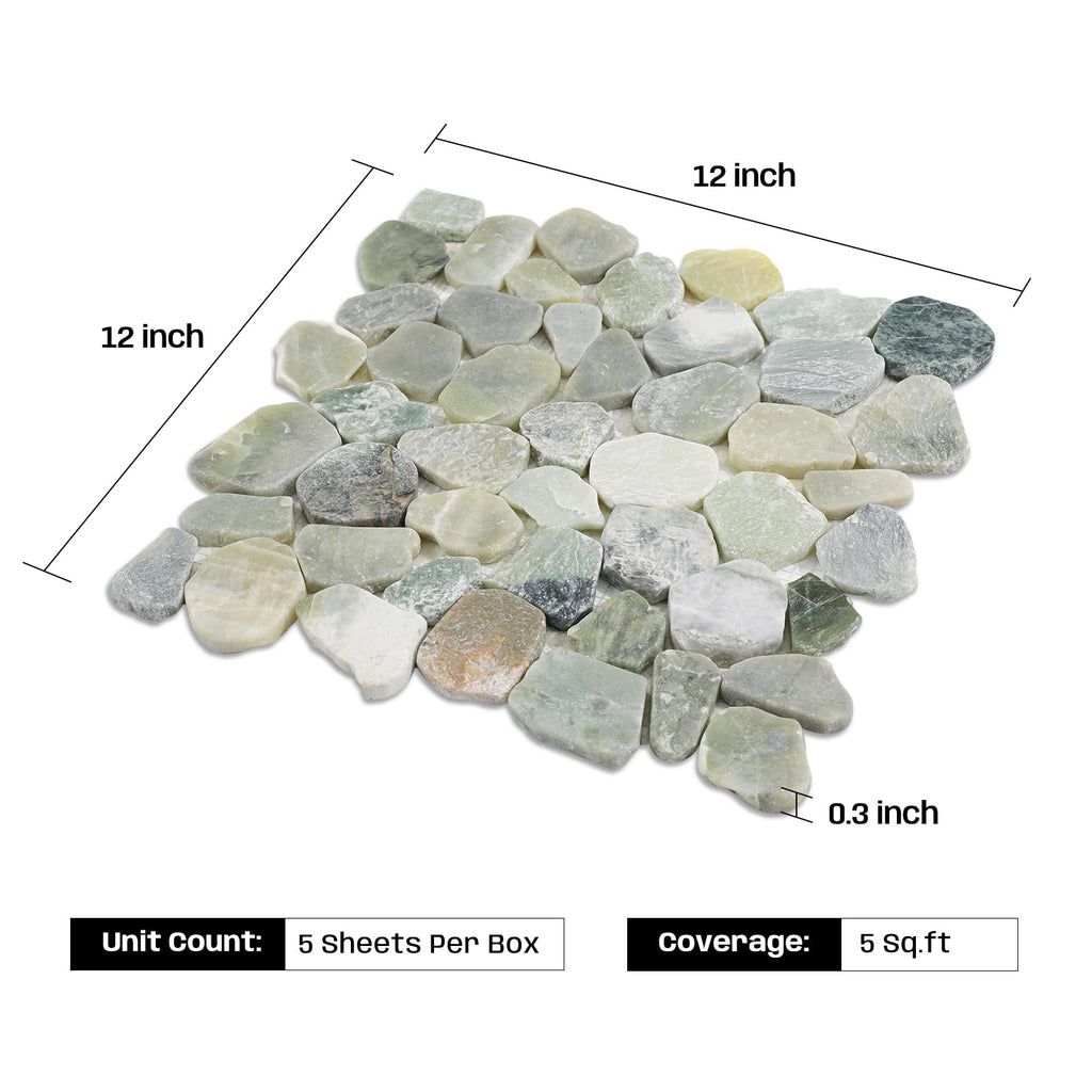 Green Pebble Tile for Shower Floor, Stone Backsplash Tiles, 5 Pcs