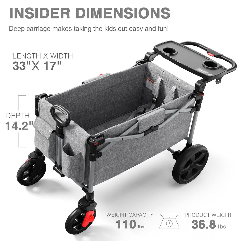 Foldable Wagons for Two Kids & Cargo, Collapsible Folding Stroller with Adjustable Handle Bar,Removable Canopy