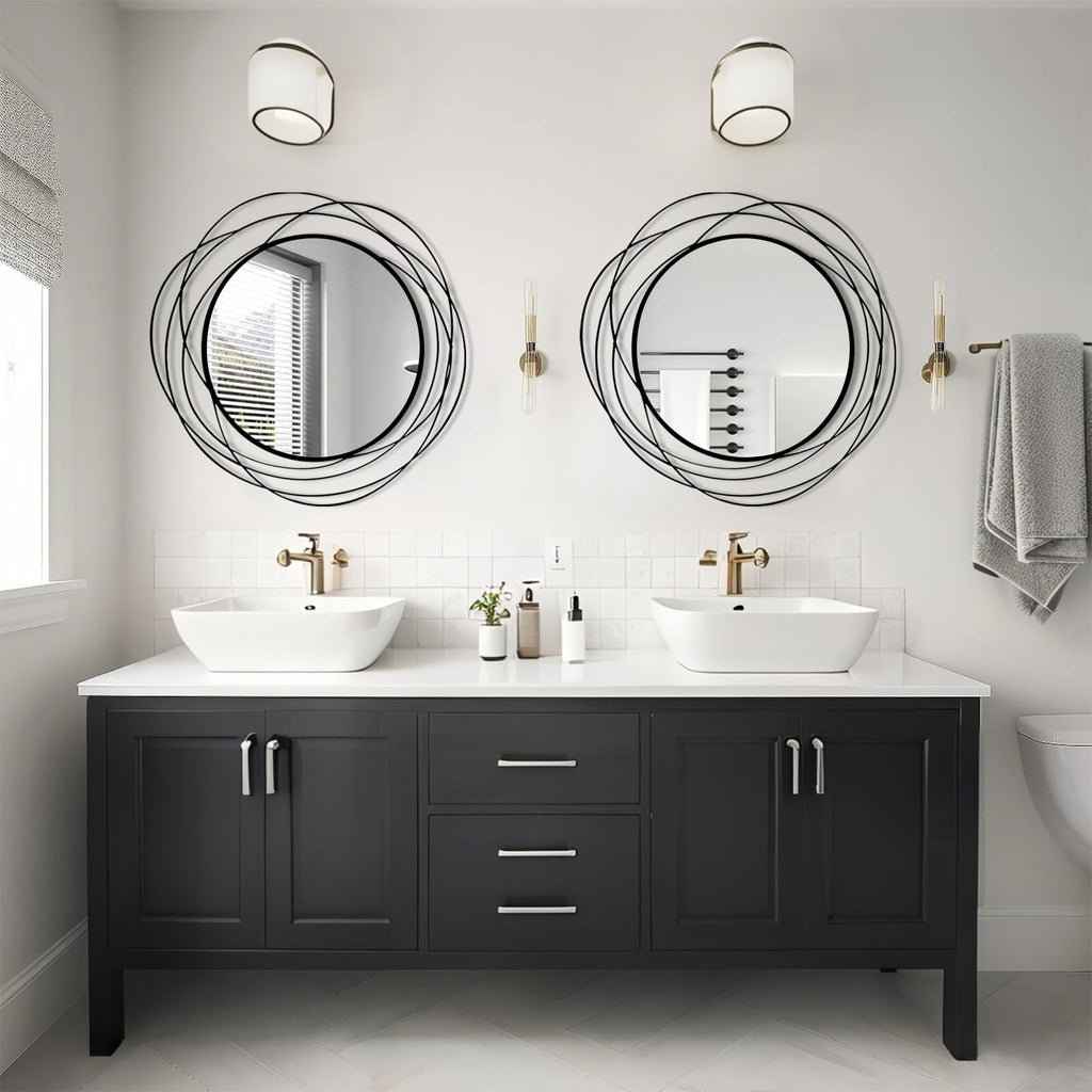 Round Wall Mirror - 26.8" Large Black Circle Mirror for Wall with Art Decorative Durable Metal Frame, Modern Hanging