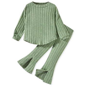 Girls Clothes Toddler Fall Winter Fashion Rib Knit Slit Pants Outfit Spring Clothing Green