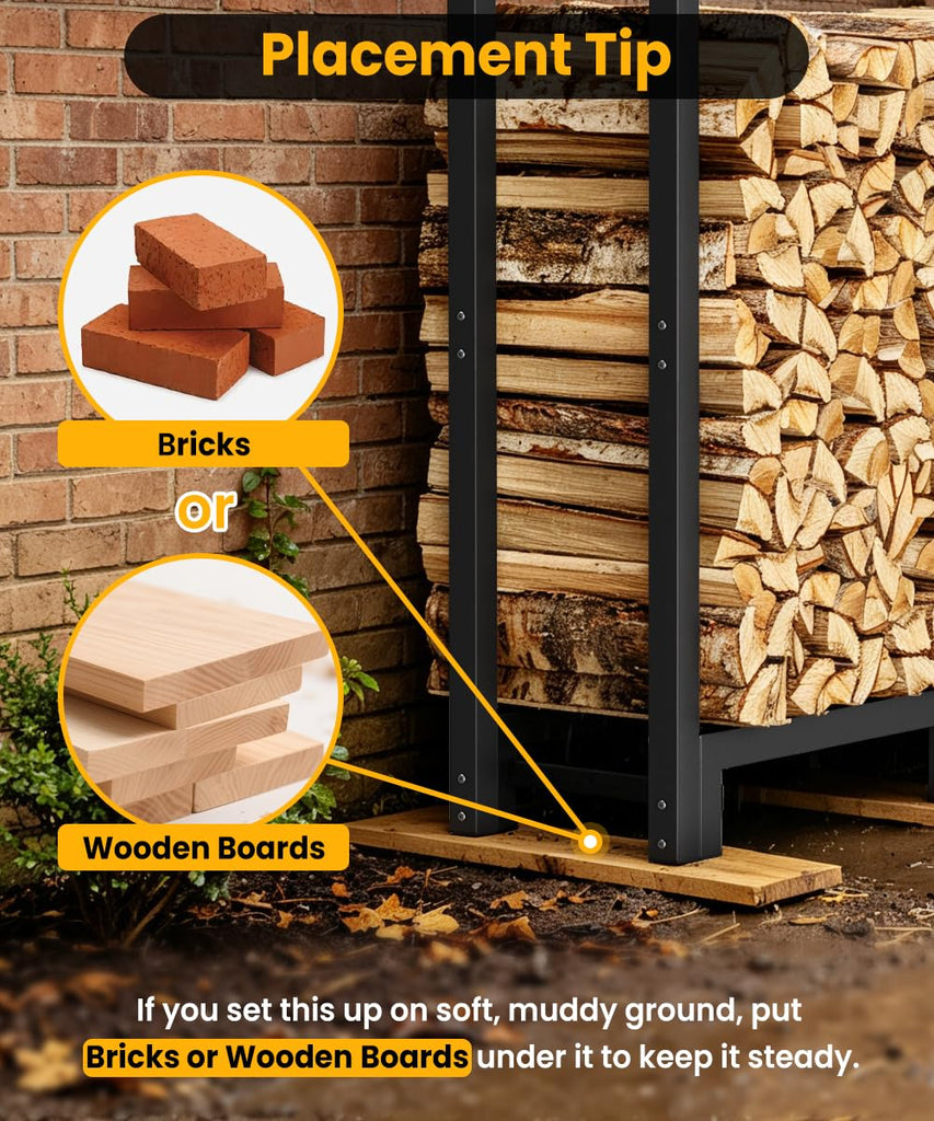 2FT Firewood Rack Outdoor Indoor, Upgraded Heavy Duty Fire Wood Stacker Stand, 1/8 Cord Capacity Raised Log Holder Up
