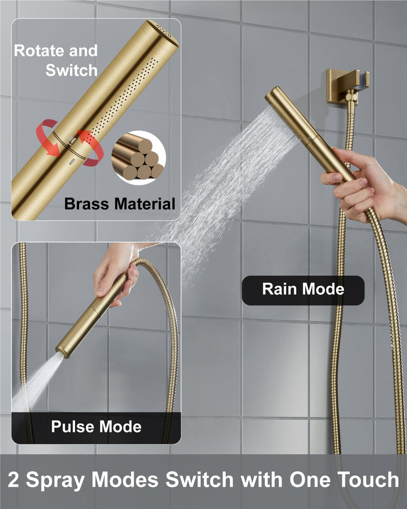 Shower System with Rain Head and Handheld,12-Inch,Brushed Gold