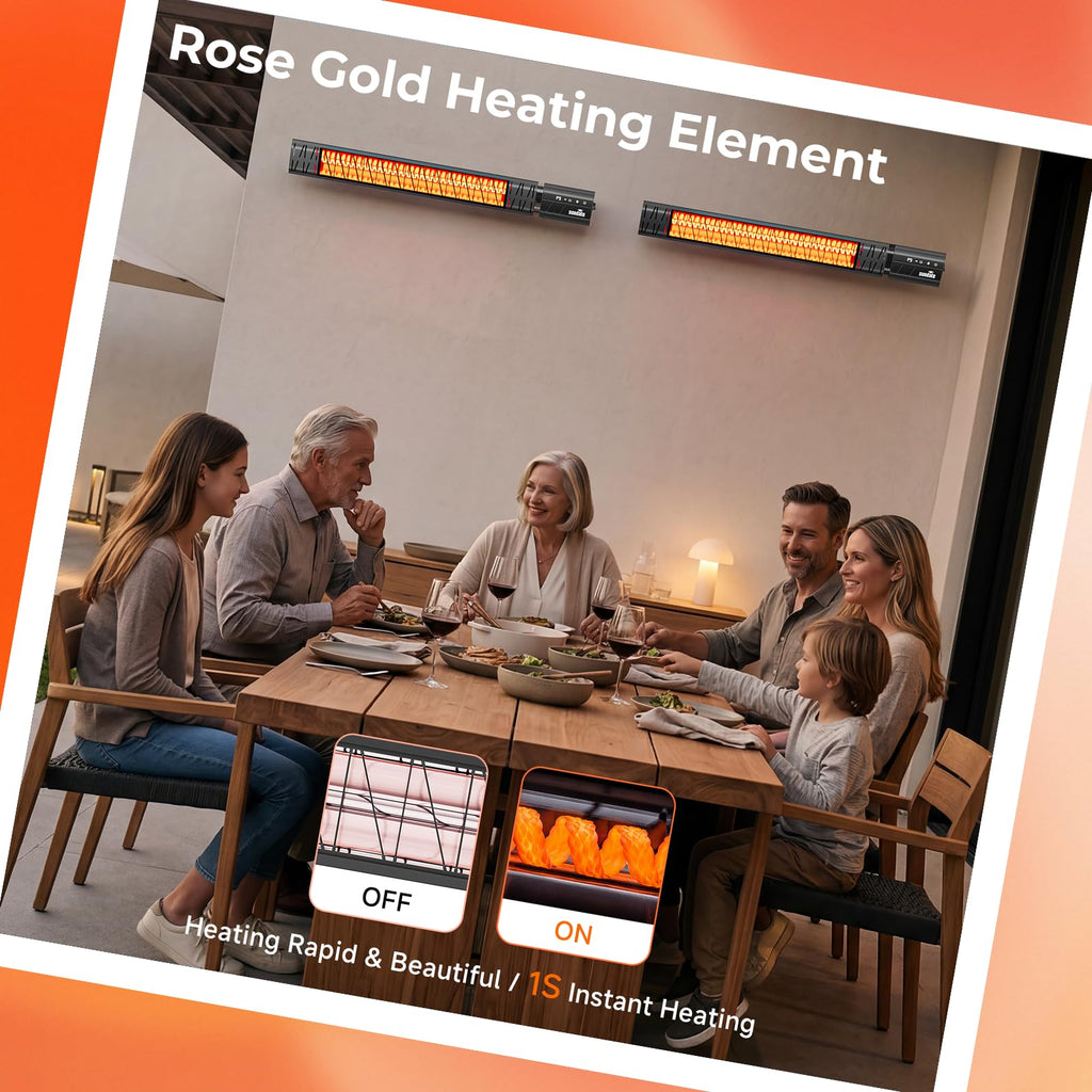Electric Outdoor Heater Wall-Mounted Wifi Control Wall-Mounted Hanging Patio 1500W Infrared 9 Heat Levels, 24H