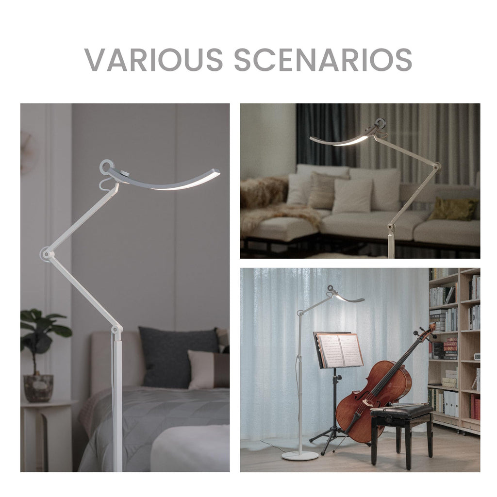 E-Reading Floor Lamp - Ultrawide and Bright Lighting, Dimmable with 13 Color Modes, Adjustable Arm, Auto-dimming