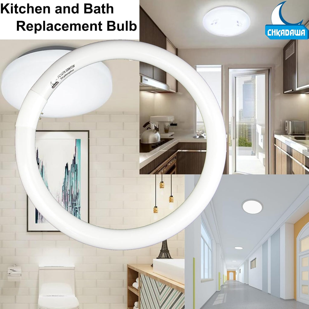 32W Cool White Round Fluorescent Light Bulb, 12 Inch T9 32 Watts Circular Bulbs, 12'' FCL 32 Circline Bulb