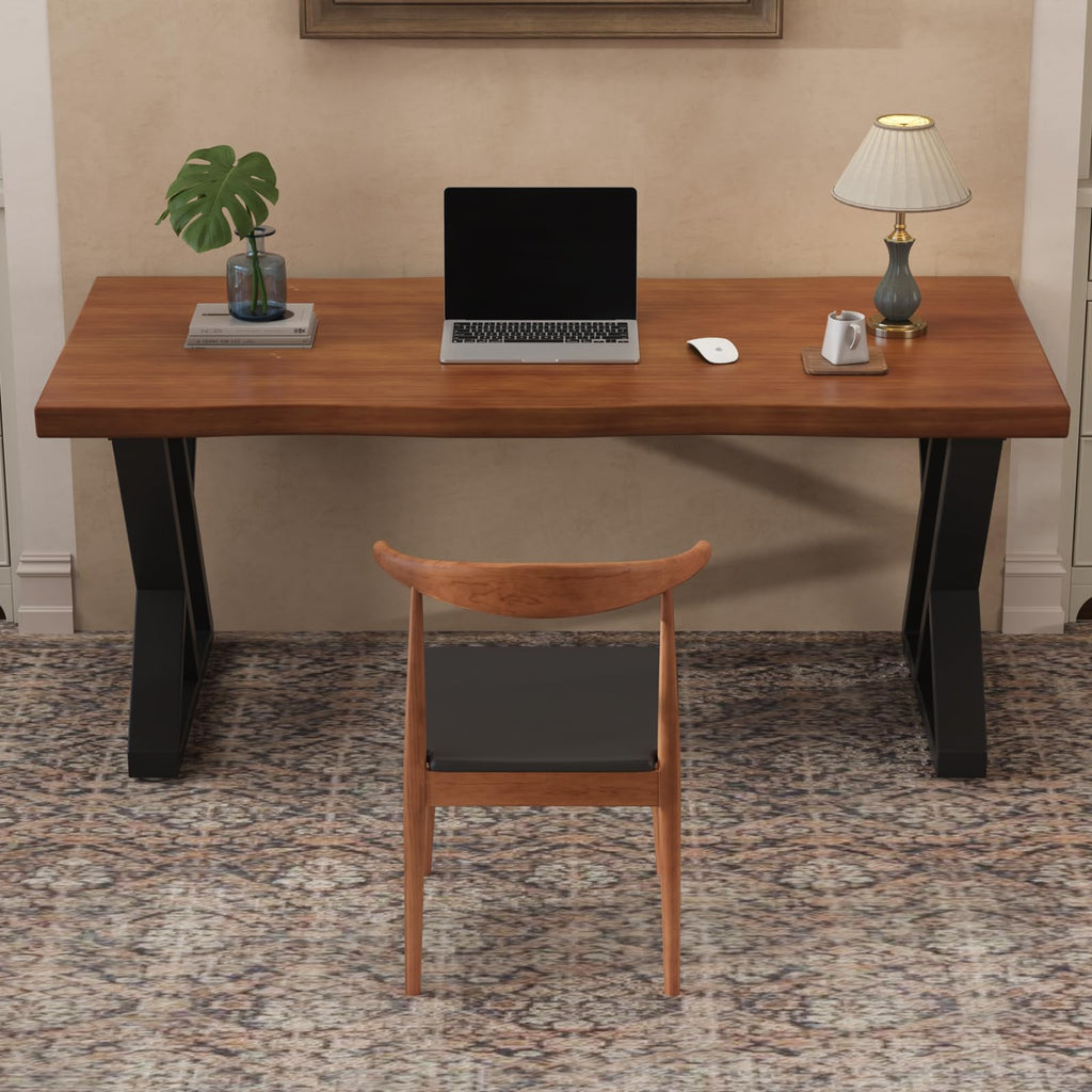 47inch Solid Wood Desk with Metal Legs, Rustic Brown, Industrial Style Writing Table