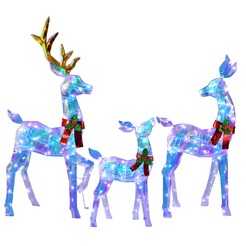 2.5D 48 Inch Pre-Lit Christmas Deer Decorations Outdoor, 3 Pack Lighted Reindeer with 145Warm White LED Lights, Gold