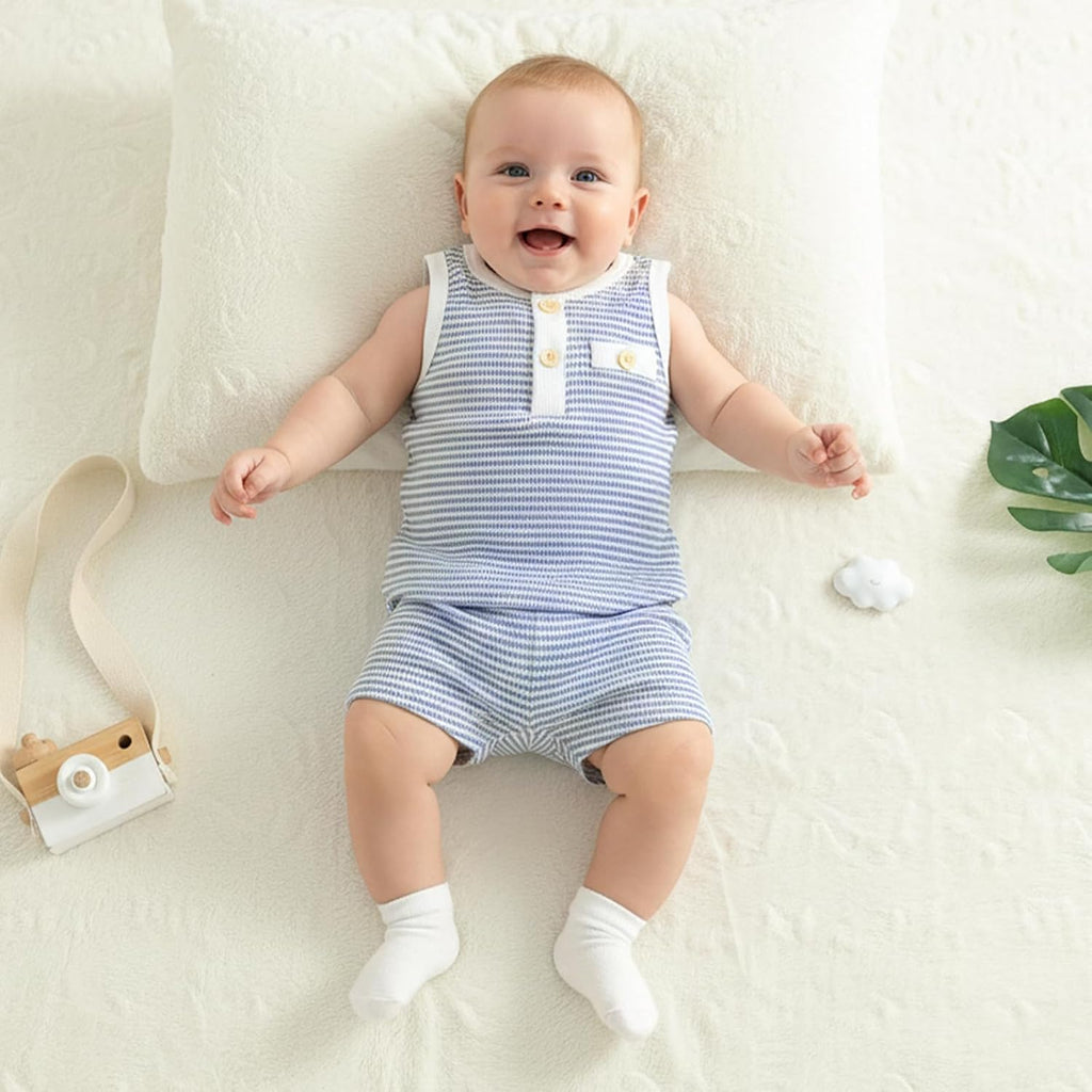 Toddler Baby Boy Stripe Waffle Sleeveless Shirt Shorts Set