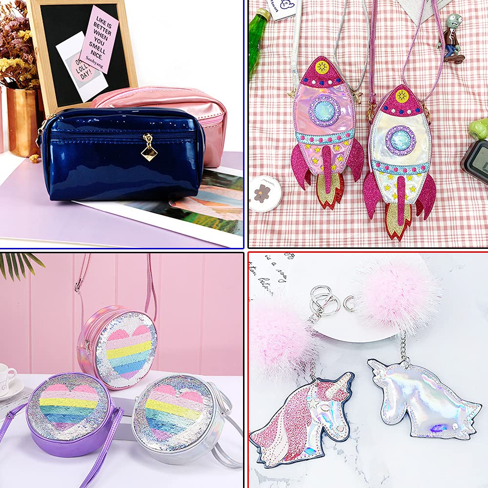Holographic Vinyl Fabric 12"x53"(30cm x 135cm), 1roll Faux Leather Sheets are Suitable for Bows, Leather Earrings and