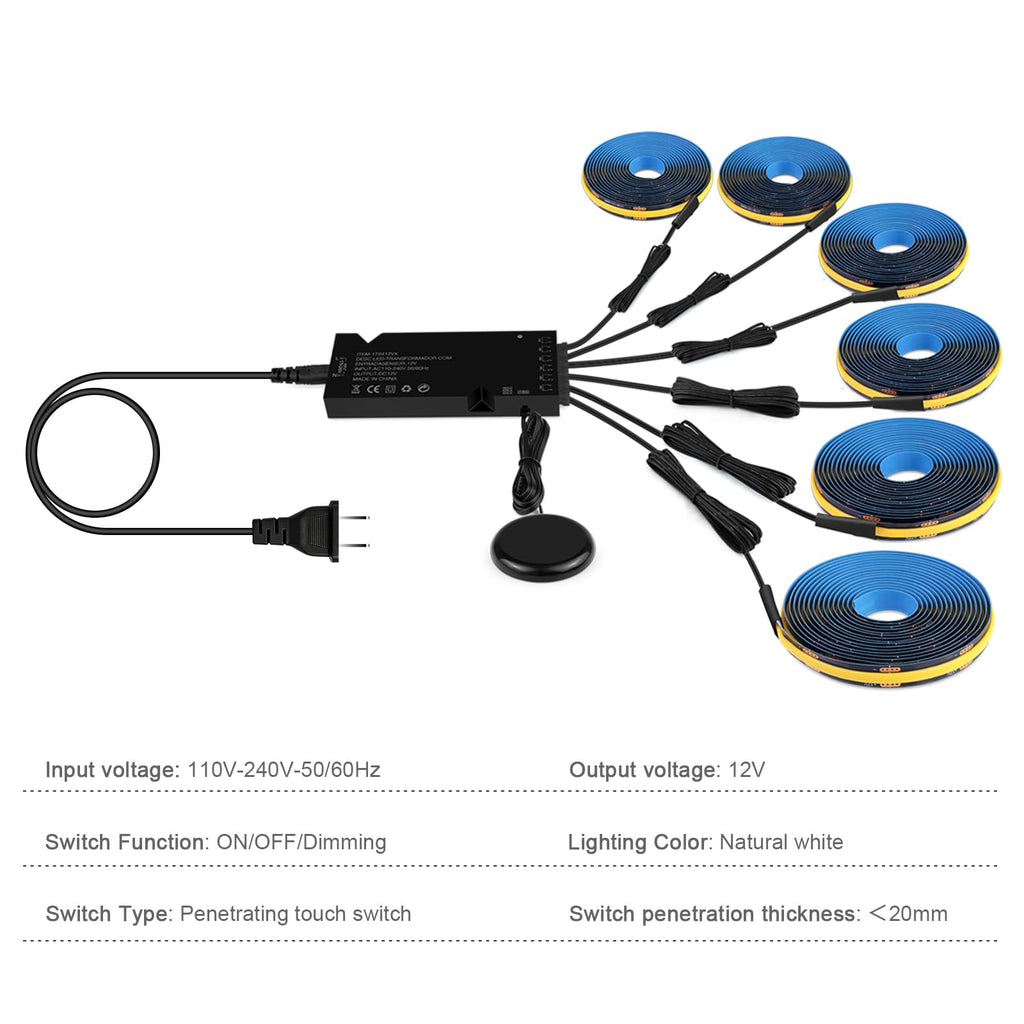 Touch Dimmable LED Under Cabinet Lighting 6PCS 12V 3.3Ft