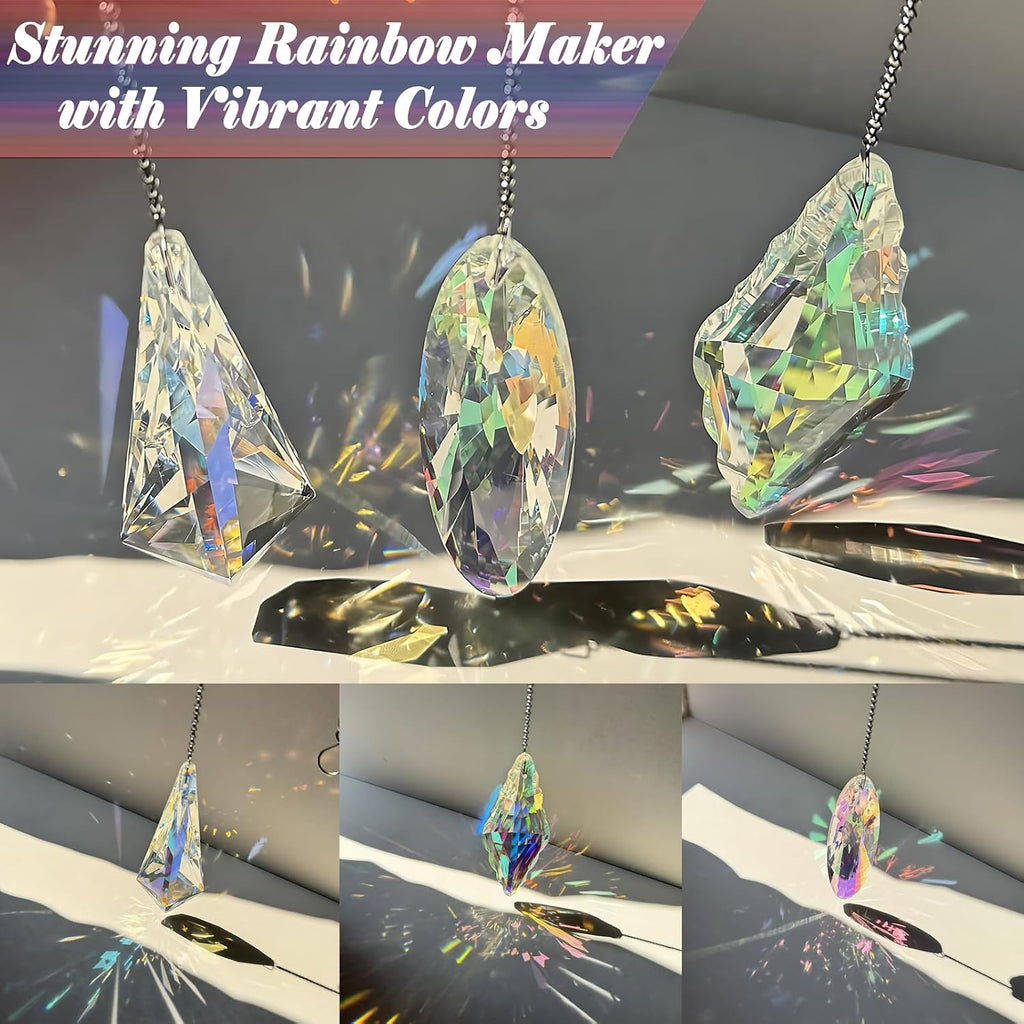 5" Large Crystal Sun Catcher 3PCS - Hanging Prism Rainbow Maker Windows - K9 Crystal Prism Suncatcher Set for Indoor