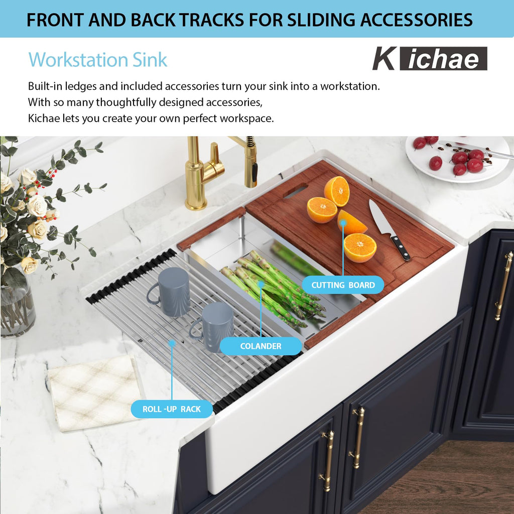 33" x 20" Fireclay White Farmhouse Sink