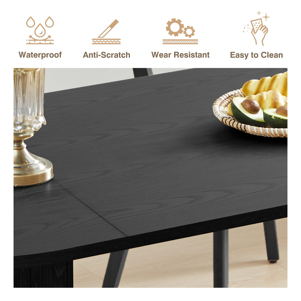 70.8 Inch Dining Table for 4-6 People, Oval Kitchen Table with Semi-Cylindrical Legs Base, Modern Farmhouse Round