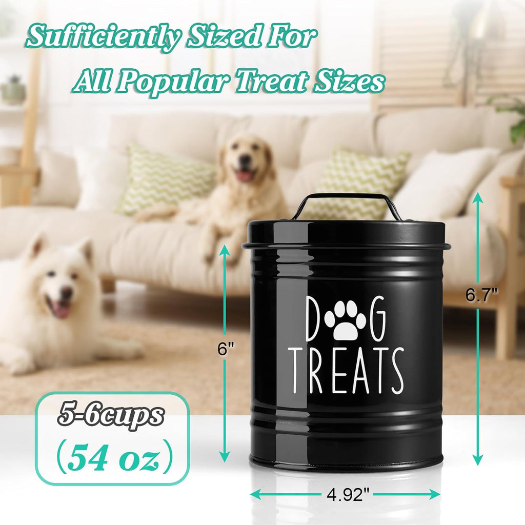Small Dog Treat Container Airtight - 6" Tall X 4.9" Round Black Dog Treat Jar Counter - Rustic Treat Storage Canister