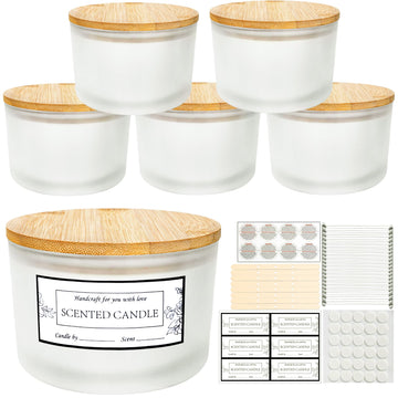 6 Pack 24oz Frosted Glass Candle Jars with Airtight Bamboo Lids