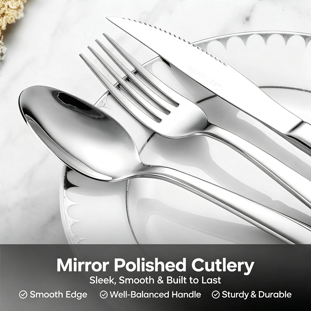 Silverware Set for 8, 40-Piece Premium Stainless Steel Flatware Set, Heavy Duty Cutlery Set with Modern Square