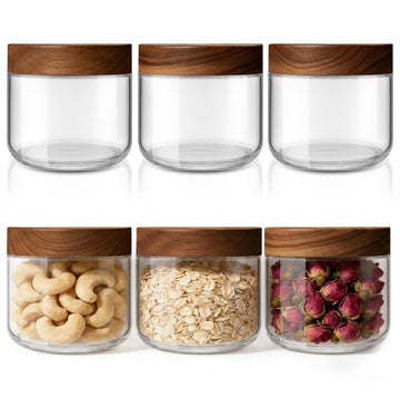 8 oz Glass Jars with Wood Lids, Loose Leaf Tea Storage, 6 Pack