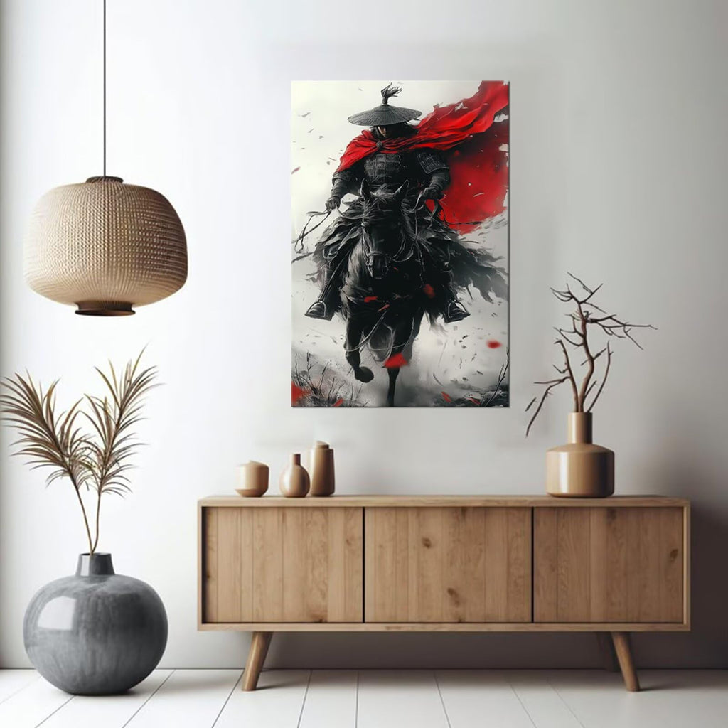 Japanese Samurai Wall Art Black and Red Warrior Wall Decor Warrior Figure Pictures Bushido Posters Canvas Prints
