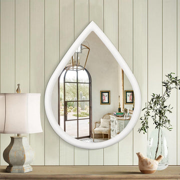 White Wall Mirrors Decorative Wood Framed Irregular Bathroom Vanity Mirror Unique Artistic Mirrors Living Room