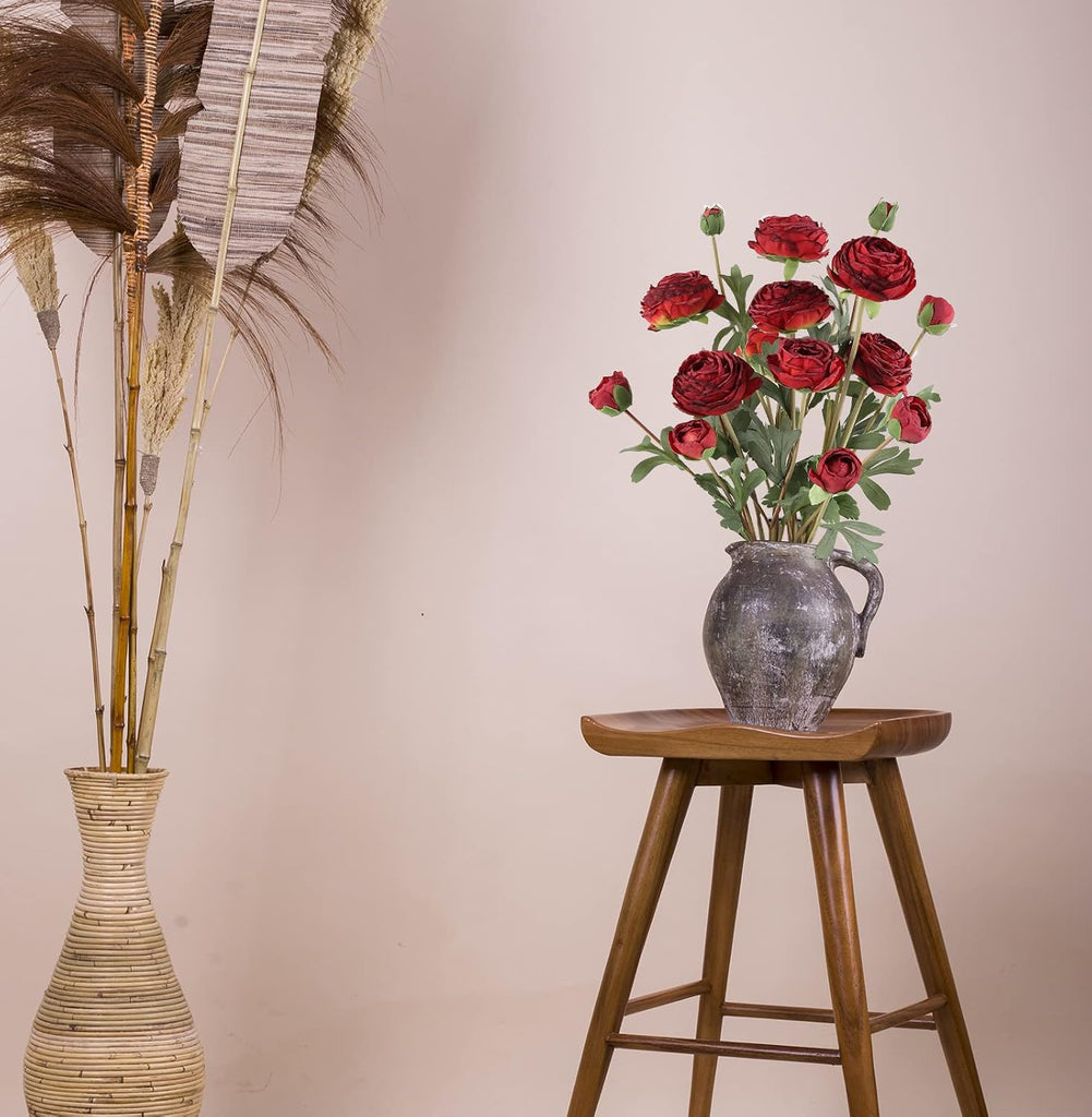 Ranunculus Artificial Flower,Silk Flowers Fake Persian Buttercup Flower 18 Heads Vintage Ranunculus Arrangement