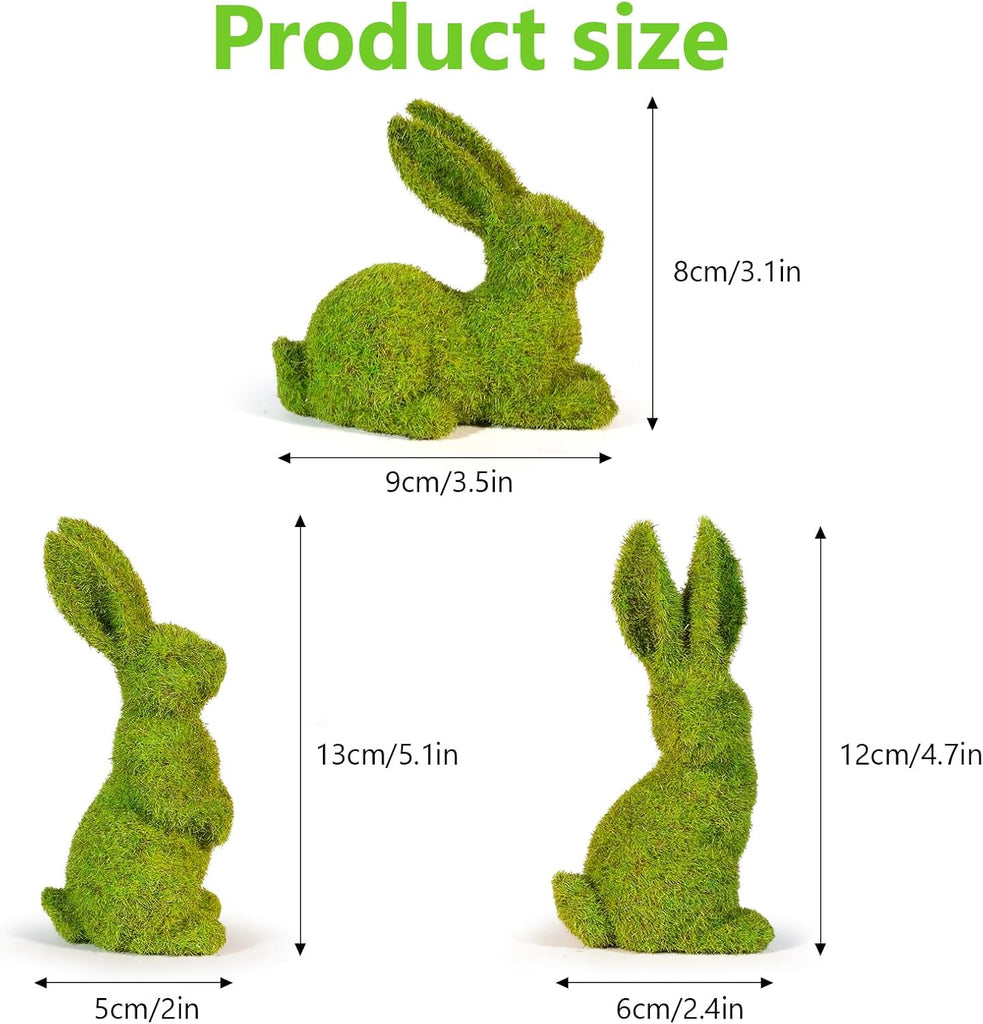 Easter Bunny Decorations,Resin Moss Bunny Figurine Features Larger Ears,Garden Artificial Moss Rabbit Easter Décor - Set of 3