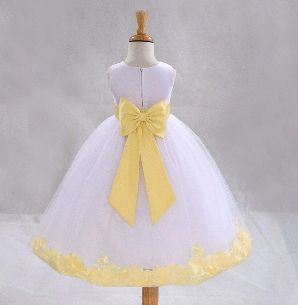 Wedding Pageant Flower Petals Girl White Dress with Bow Tie Sash 302a