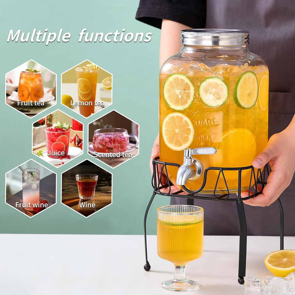 1 Gallon with Stand, Stainless Steel Spigot and Lid, for Parties, Drink Dispensers with Lids for Lemonade Sun Tea