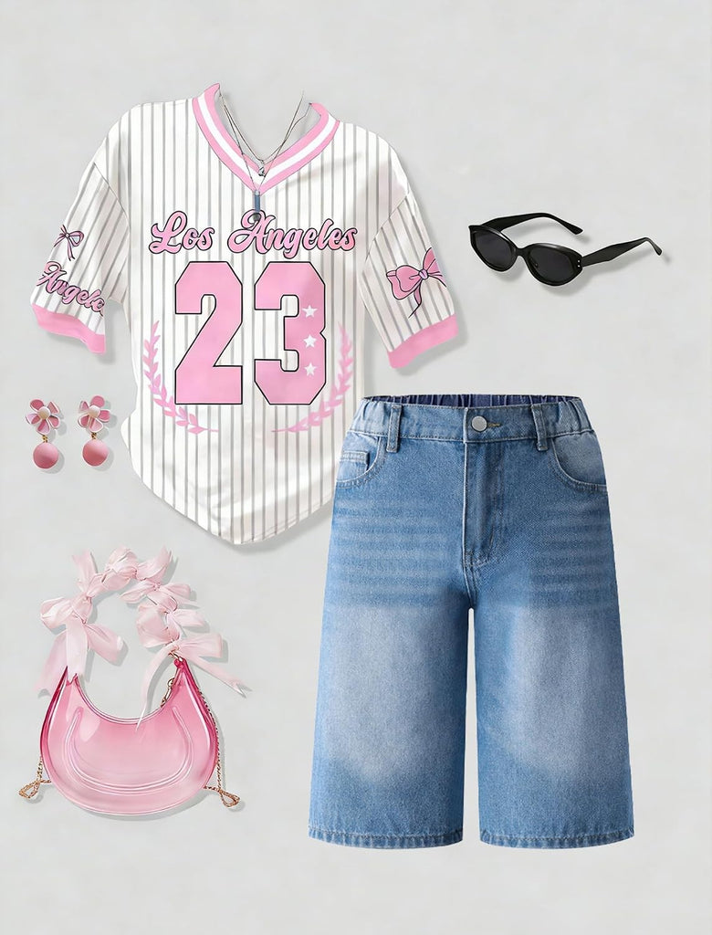 Girls Jean Shorts Baggy Wide Leg Washed Bermuda Denim Shorts Straight Leg Cute Summer Y2K Streetwear