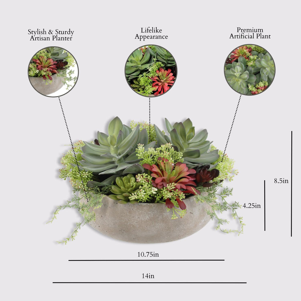 Round Faux Succulent Arrangement, 14 in, Natural, Home Decor