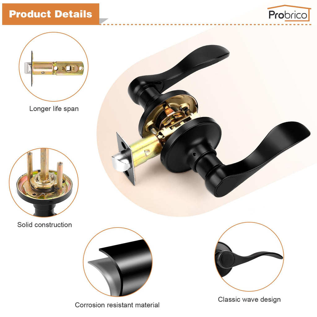 2 Pack Passage Levers Matte Black, Keyless Interior Door Hardware Cloud Shape Contemporary Style Lockset Lever Handle