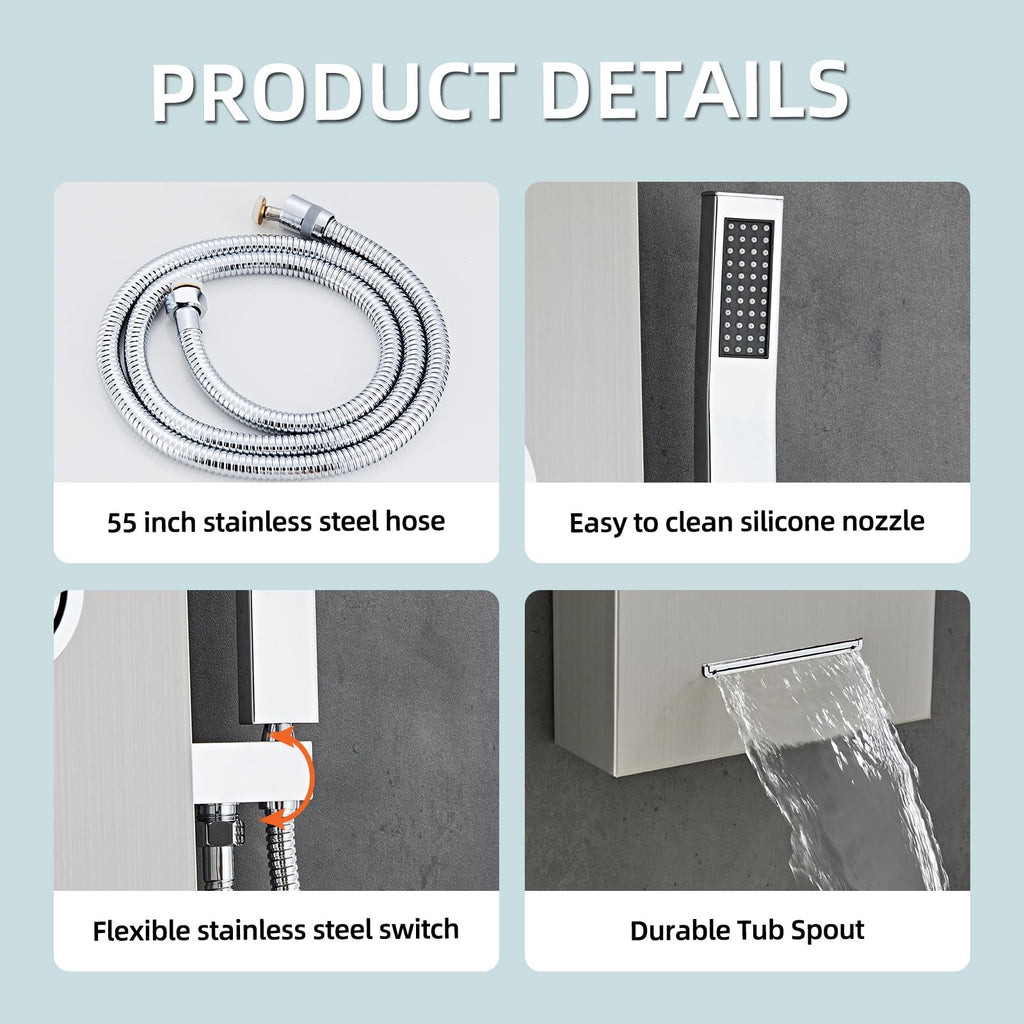 5-In-1Shower Panel Tower System-Brushed Gray