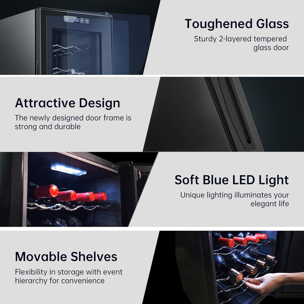 18 Bottle Wine Cooler, Freestanding Wine Fridge with Glass Door