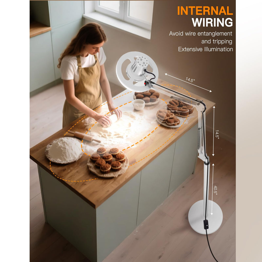 36W Floor Lamp with Flexible Arm, 3 Colors Ring Light with Heavy-Duty Base & Remote, Standing Lamp