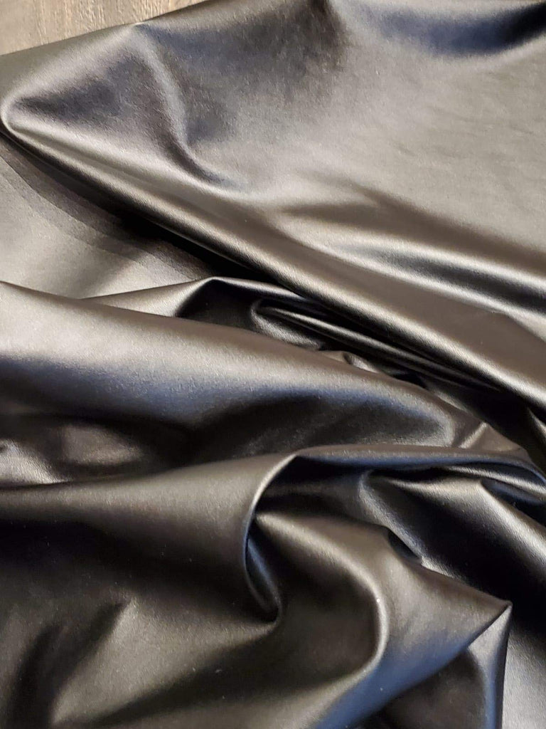 TM | Black Think Stretch Garment Super Soft Faux Vegan Leather PU (Peta Approved Vegan) | 1 Yard (36 ix 54 inch) Cut