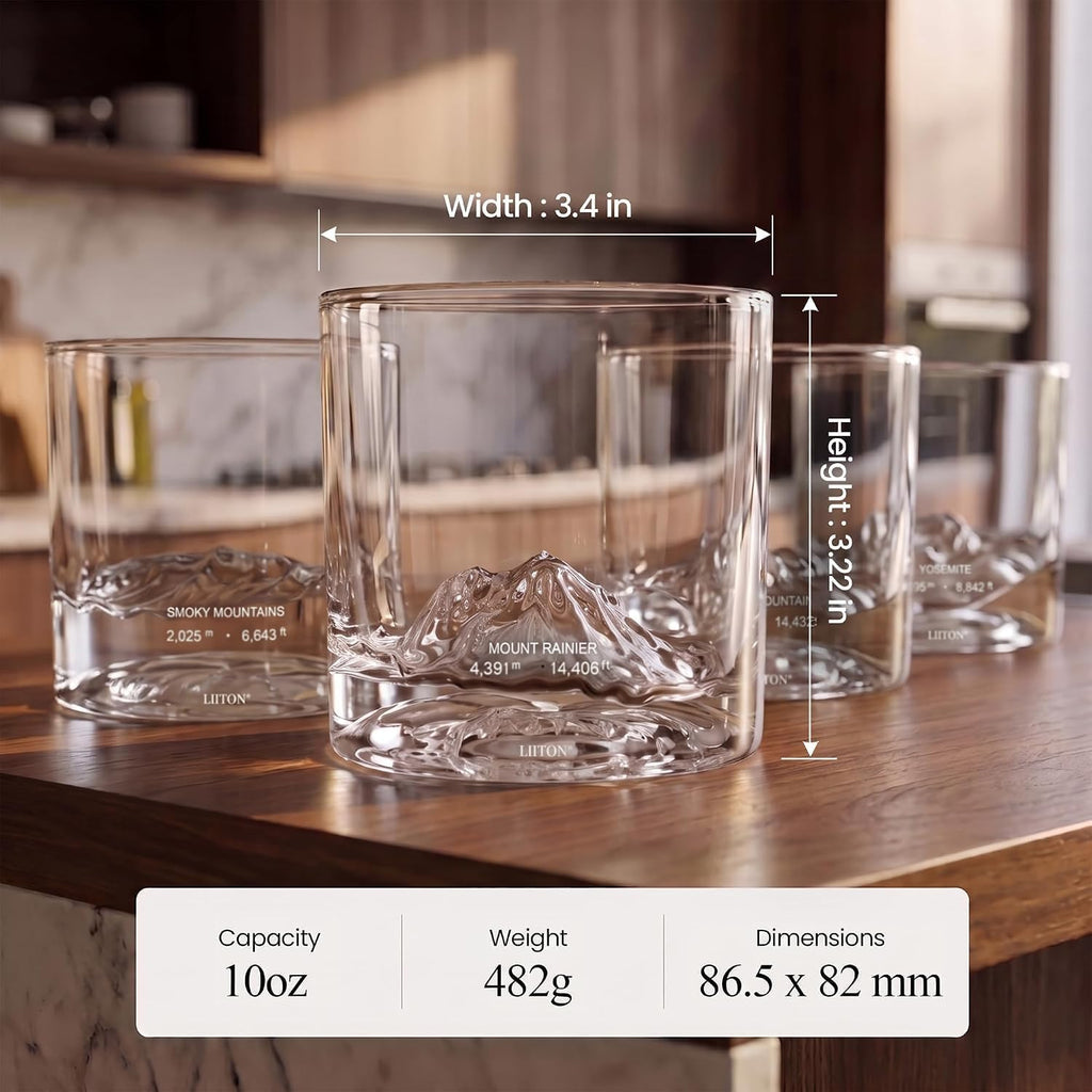 American Peaks Whiskey Decanter Set with 4 Heavy Glasses - Mens Gift - Set of 5