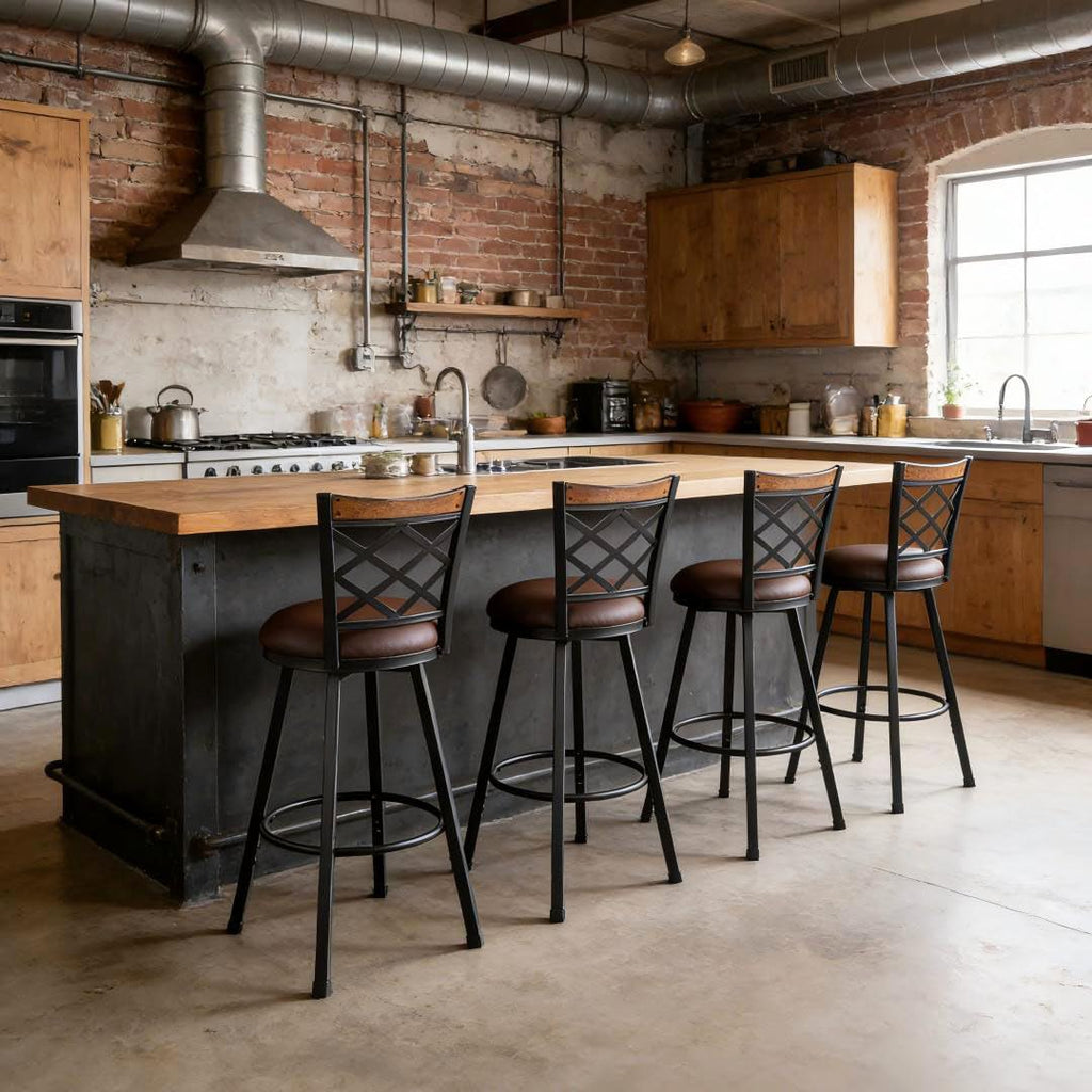 Set of 4 Swivel Bar Stools with Backs, 2-in-1 Adjustable 25"/30" Height, Farmhouse Kitchen Counter Chairs, Industrial