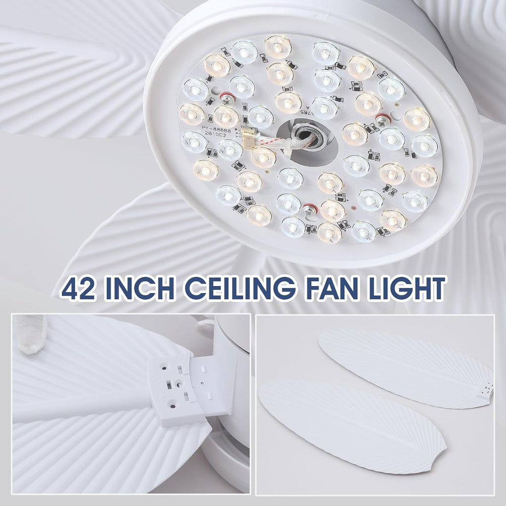 Palm Leaf Ceiling Fans with Lights-42 Tropical Ceiling Fan with Light and Remote/APP Control,Flush Mount Low Profile White Ceiling Fans for Bedroom,Indoor/Outdoor Patio Use A101-B0DLVT767B