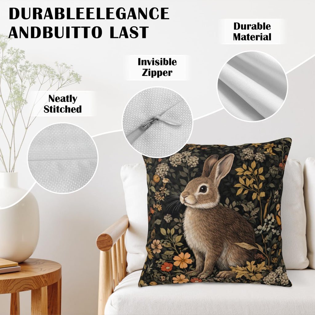 Vintage Easter Bunny Pillow Covers 18x18 Set of 2 Rustic Botanical Plants Floral Rabbit Throw Pillow Cases Spring