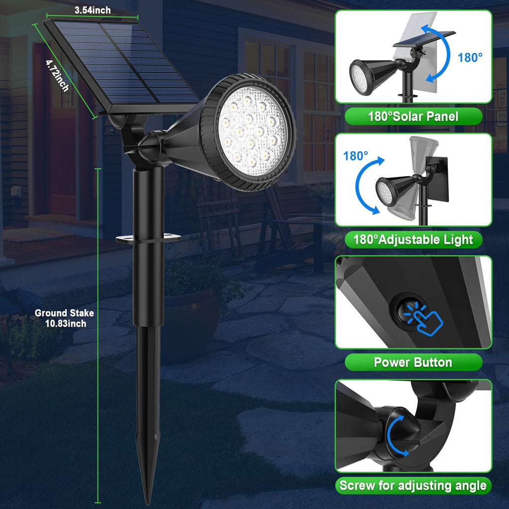 Solar Spot Lights Outdoor Waterproof 180° Adjustable Solar Powered Landscape Lights for Yard 4 Lighting Modes Solar