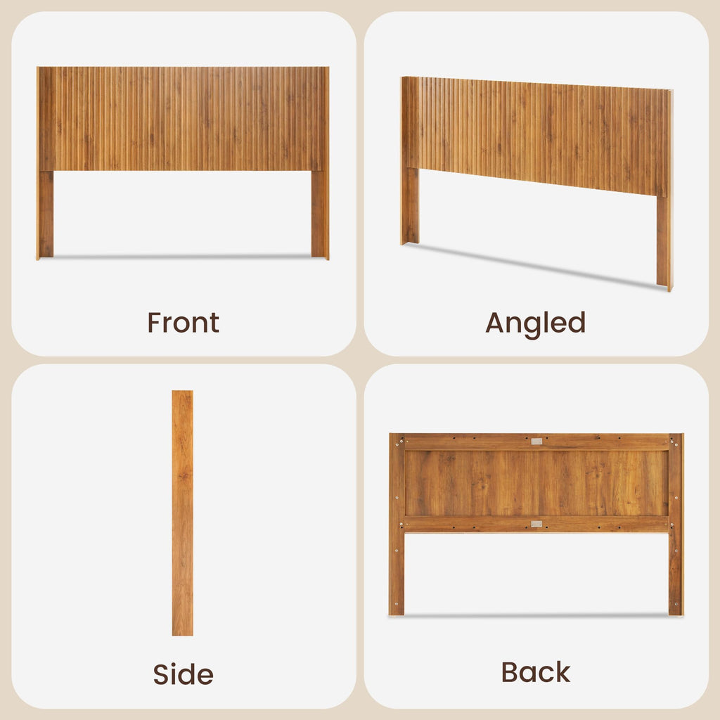 Fluted Headboard Only, 80" Antique Oak Wall Mount