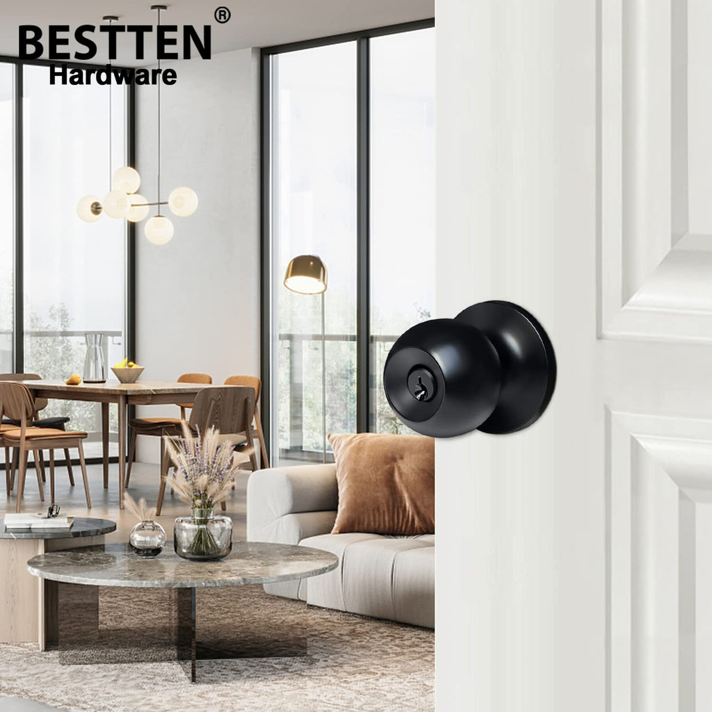 5 Pack Door Knob with Lock and Key, Keyed Different, Matte Black