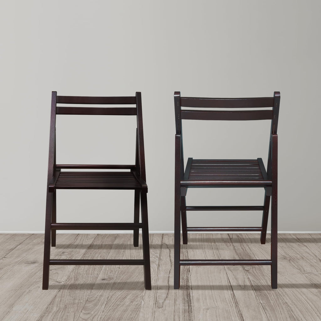 Wooden Folding Chairs 2-Pcs Set - Espresso