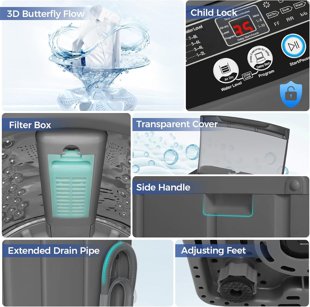 Portable Washing Machine, 20Lbs Capacity Full-Automatic Portable Washer Machine, 2.8Cu.ft Washer and Dryer Combo with