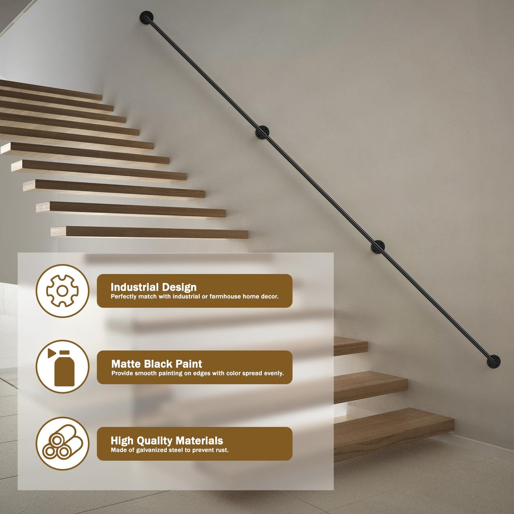 2Pack 4FT Stair Handrail 440LB Wall-Mount Metal Rail Indoor Outdoor