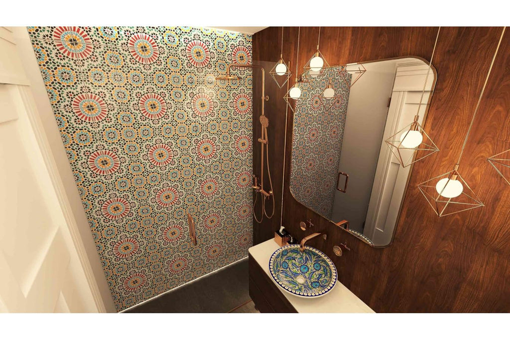 Ceramic Tiles 8x8 - HASS by - Moroccan Mosaic Tiles backsplash | 12 Coloured Moroccan Wall Tiles 8x8 in Oriental Style