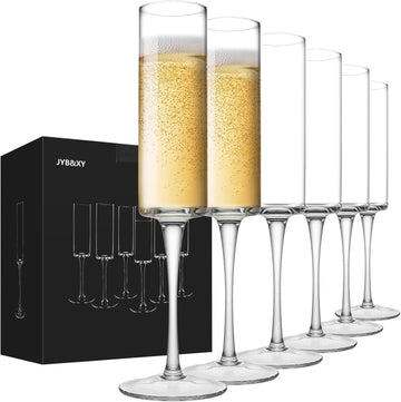 Champagne Flutes Set of 6 Hand Blown Elegant Champagne Glasses With Long Stem Elegant Sparkling Wine Stemware 6.5oz