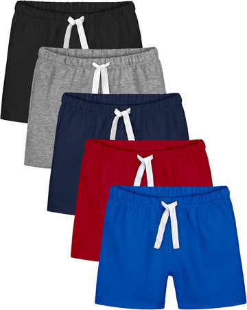 5 Pack Toddler Boy Shorts Boys Cotton Short Soft Baby Casual Shorts with Drawstring