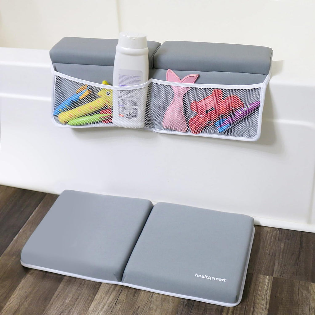 Bath Kneeler and Elbow Rest Pad Set - Ultra-Thick, Non-Slip, Water-Resistant & Machine-Washable with Toy Organizer